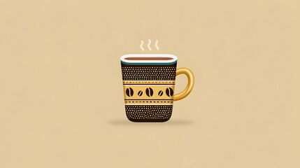 Steaming coffee mug design with stylish patterns perfect for cafe menus or branding