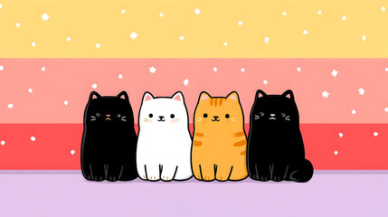 Adorable cartoon cats together creating a heartwarming, playful scene perfect for designs