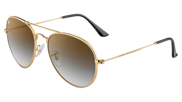 A pair of gold aviator sunglasses isolated on transparent background, exuding a classic and stylish appeal