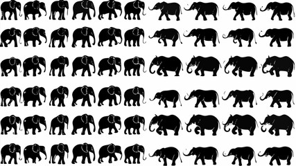 Obraz premium Silhouette pattern showing many elephants walking in various poses in a repeating arrangement design style | editable eps vectors