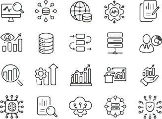 Diverse collection of white data and technology icons with transparent background
