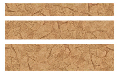 Set of Realistic Brown Paper Strips with Crumpled Pattern Textures. Ideal for Creative Projects.