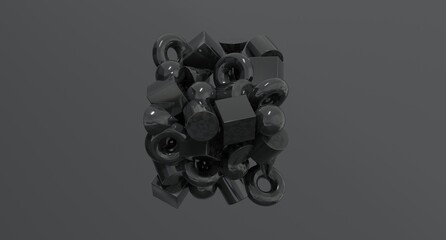 Abstract glossy 3D shapes composition in a minimal futuristic style, ideal for modern branding, design projects, product visualization, creative backgrounds, and digital abstract aesthetics