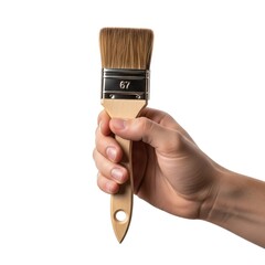 Hand holding a paint brush isolated on white background 
