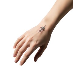 Hand with a small tattoo isolated on white background 
