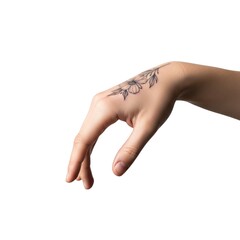 Hand with a small tattoo isolated on white background 