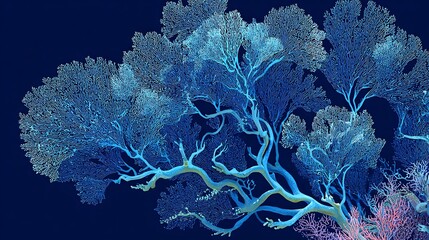 Blue Coral Reef Illustration on Deep Background for Marine Biology
