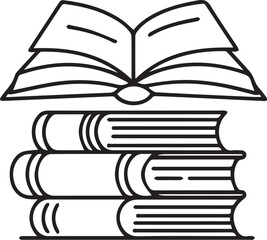 Books Icon Minimal Black and White Thin Line Education Vector
