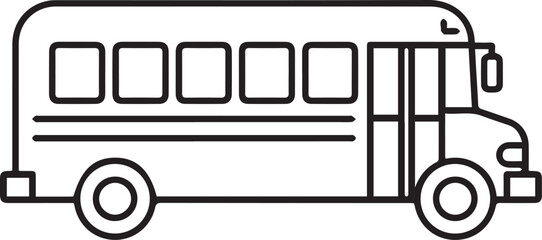 School Bus Icon Thin Line Black and White Transportation Vector
