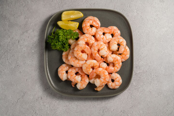 Peeled shrimp on a plate, seafood, shrimp, protein food
