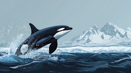 Obraz premium Orca leaping in icy sea