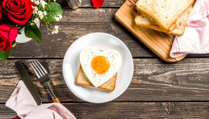 Heart-shaped egg on toast, romantic breakfast