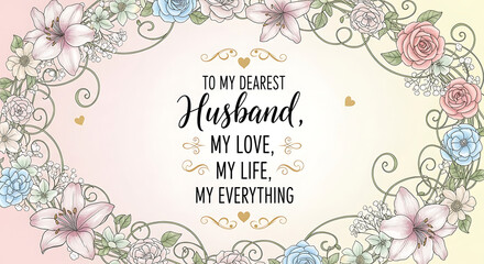 Romantic floral frame with message for husband perfect for anniversary or birthday celebration expresses love and appreciation with elegant design