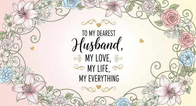 Romantic floral frame with message for husband perfect for anniversary or birthday celebration expresses love and appreciation with elegant design - Powered by Adobe