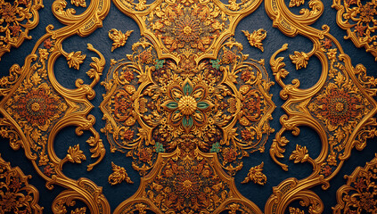 Traditional Thai Batik Pattern with Golden Kanok Motifs – Seamless Textile for Cultural and Product Design