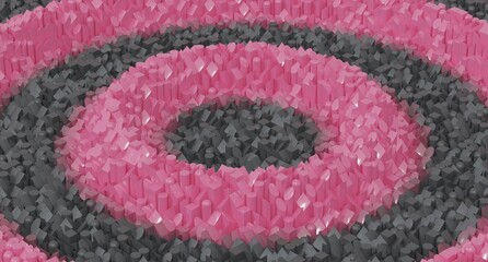 Abstract 3D render of concentric rings formed by pink pillars, creating a minimal geometric design pattern suitable for modern backgrounds, creative branding
