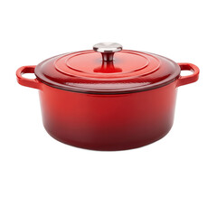 Vibrant Red Enameled Cast Iron Dutch Oven with Lid and Silver Knob, Isolated on Solid Background