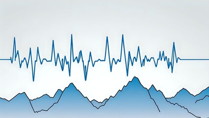 Dynamic heartbeat waveform over blue mountain peaks, representing health and progress
