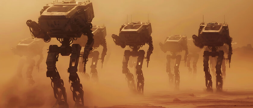 Futuristic Combat Robot with Heavy Weapon in Battlefield Smoke &ndash; Hyper Realistic Sci-Fi Warfare Scene