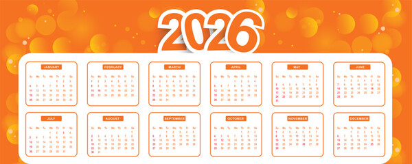 Monthly calendar layout for  Year 2026 . Diary planner for Year 2026 . Week Starts on Sunday.  