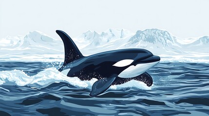 Fototapeta premium Orca leaping in icy waters (2)
