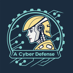 Illustration of a cyber defense robot woman with circuit board background