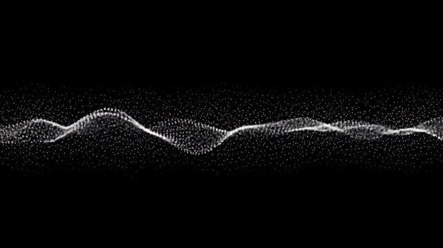 White particle wave floating in a black space with scattered dots animation loop