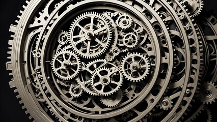 Intricate clockwork mechanism with detailed gears and precision engineering for design projects