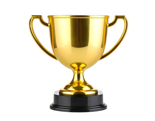 Gold trophy on black base. Isolated transparent background