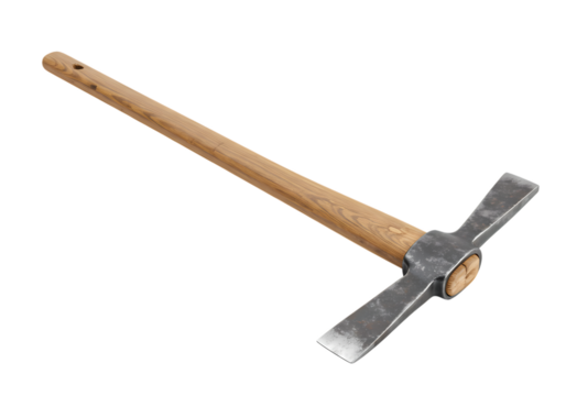 Closeup View of a Traditional Pickaxe with Wooden Handle Isolated on Black Background Construction Tool Mining Repair Gardening Equipment isolated on transparent background
