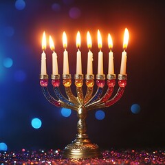 Fototapeta premium Menorah with lit candles (1)