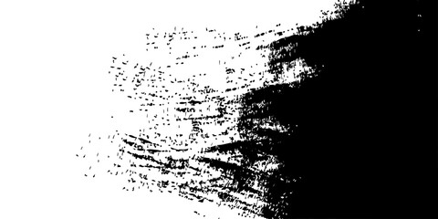 
Abstract monochrome artwork featuring a heavy black smear across the left side, gradually dispersing into fine textured lines and broken fragments on the right. The piece balances stark contrast with