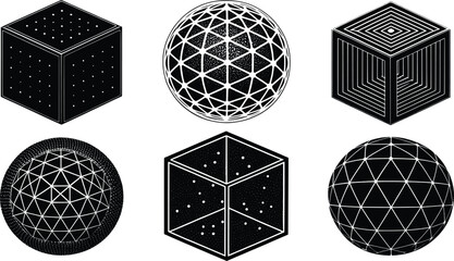 Abstract geometric shapes and forms in monochrome design