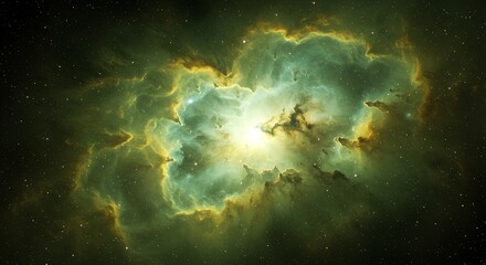 Obraz premium A stunning view of a distant nebula with bright stars and swirling clouds, showcasing the grandeur and mystery of the universe and its celestial wonders