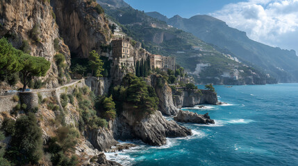 Rugged cliffside along Amalfi Coast, Italy