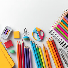 Fototapeta premium Vibrant assortment of school supplies and art materials