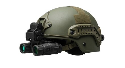 Olivegreen tactical helmet with night vision goggles attached