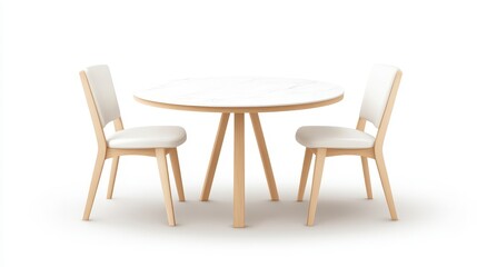 Modern Round Dining Table with Two Upholstered Chairs in White
