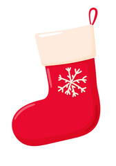 Christmas gift sock. A red sock with a white snowflake.