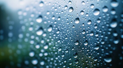 Raindrops blur the outside view on a glass surface this rainy afternoon