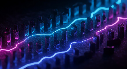 Dynamic data visualization with glowing neon lines showing growth and innovation in business