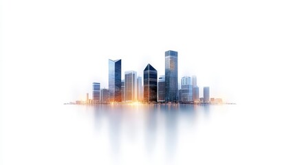 Urban Skyline with Modern Architecture and Reflections at Sunrise