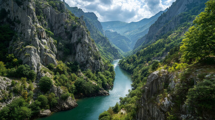 River gorge with steep cliffs in Montenegro