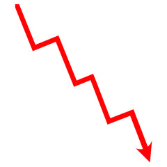 down fall red arrow graph falling down, concept of market crash  transparent background.