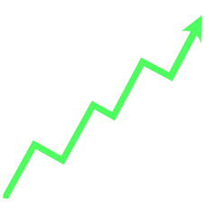Green arrow graph line chart moving up concept of stock market business growth on transparent background