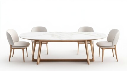 Fototapeta premium Elegant Oval Dining Table with Light Wooden Legs and White Chairs