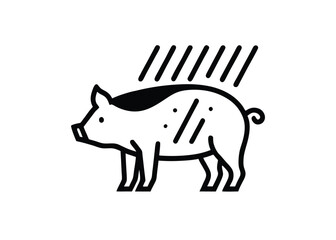 Fototapeta premium Vector art of a simple black and line drawing of a pig with rain falling, isolated a