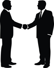 Silhouette of two businessmen shaking hands, professional agreement, corporate partnership, business deal, teamwork, success, trust, cooperation, collaboration illustration