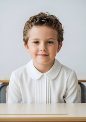 Fototapeta premium Young Boy in Suit at Desk