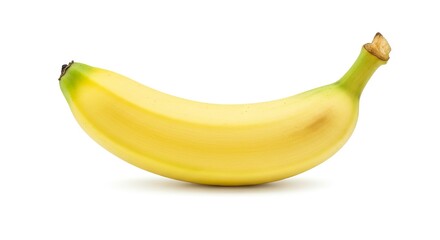 Ripe banana curved yellow peel brown stem end light spot Shadow underneath